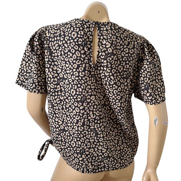 MICHAEL KORS Womens Size Medium Animal Print Linen Blend Short Sleeve Shirt Top - Picture 4 of 11